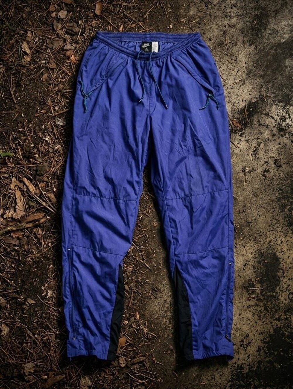 Vtg Nike ACG Mens L Blue Black Nylon Windbreaker Track Pants Colorblock Gorpcore